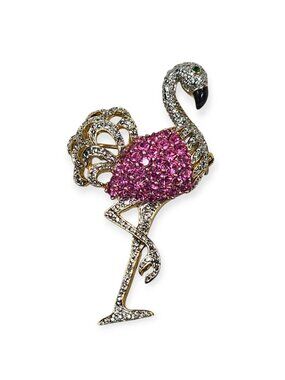 CRYSTAL RHINESTONES PINK FLAMINGO BIRD PIN BROOCH MADE WITH SWAROVSKI ELEMENTS